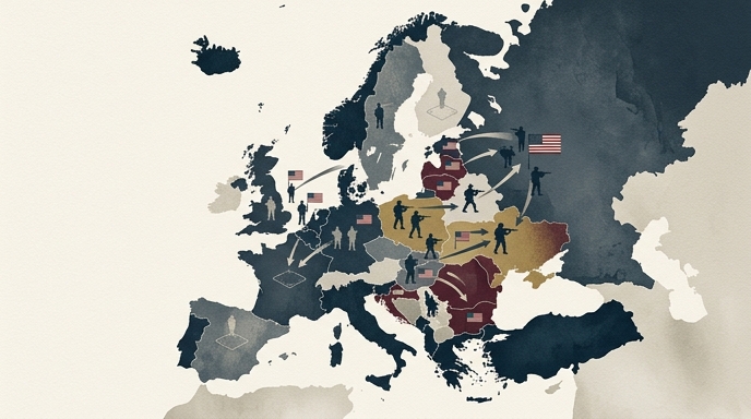 Mapa ilustrativo de Europa que muestra el redespliegue de tropas estadounidenses de países occidentales hacia el este.