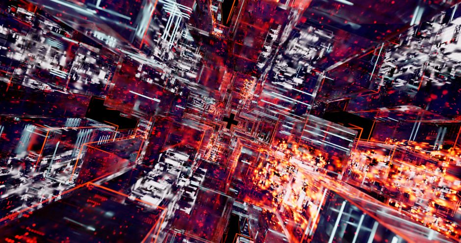 Explora el mundo vibrante y dinámico de una matriz digital futurista con elementos brillantes.