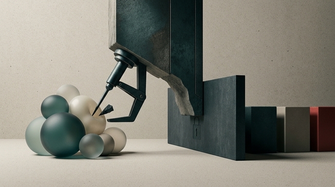 «Una representación abstracta de la Comisión Europea investigando a Snapchat (esferas) y bloqueando sitios de adultos (bloques con candado) por fallas en la verificación de edad y la protección de menores.»