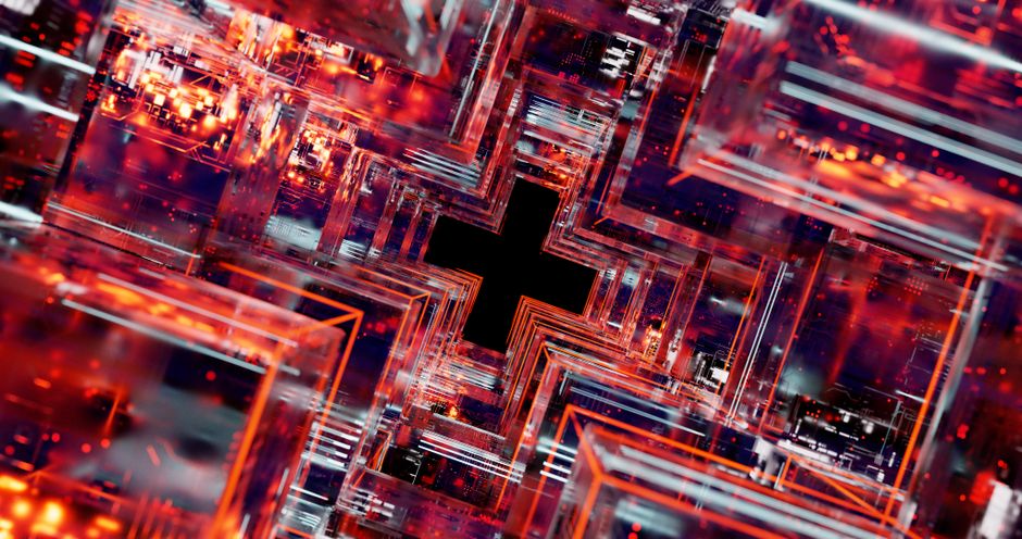 Obra de arte digital abstracta que muestra un diseño geométrico colorido con profundidad y detalles intrincados.